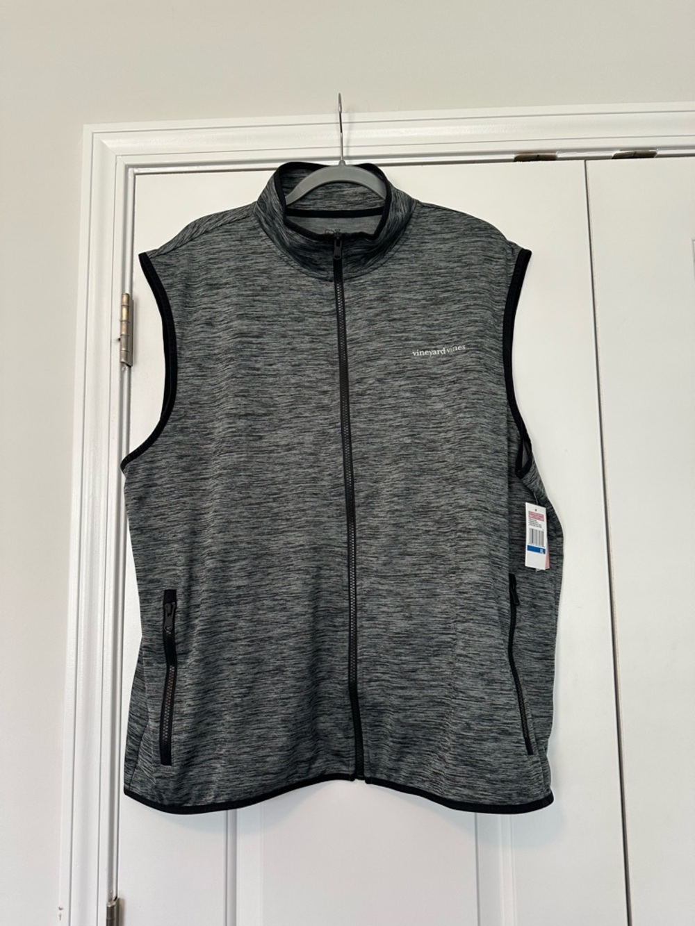 Vineyard Vines Heathered Gray Performance Zip Vest with Black Trim